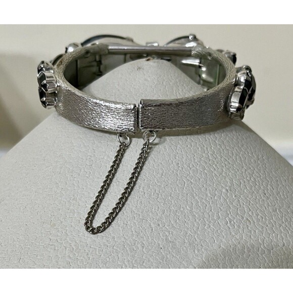 Vintage Juliana Style Silver Tone Clamper Bracelet Black Rhinestone Whimsigoth - Picture 4 of 10